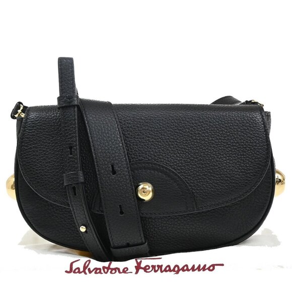 SALVATORE FERRAGAMO Gram Mini 2Way Shoulder Bum Bag Leather Black